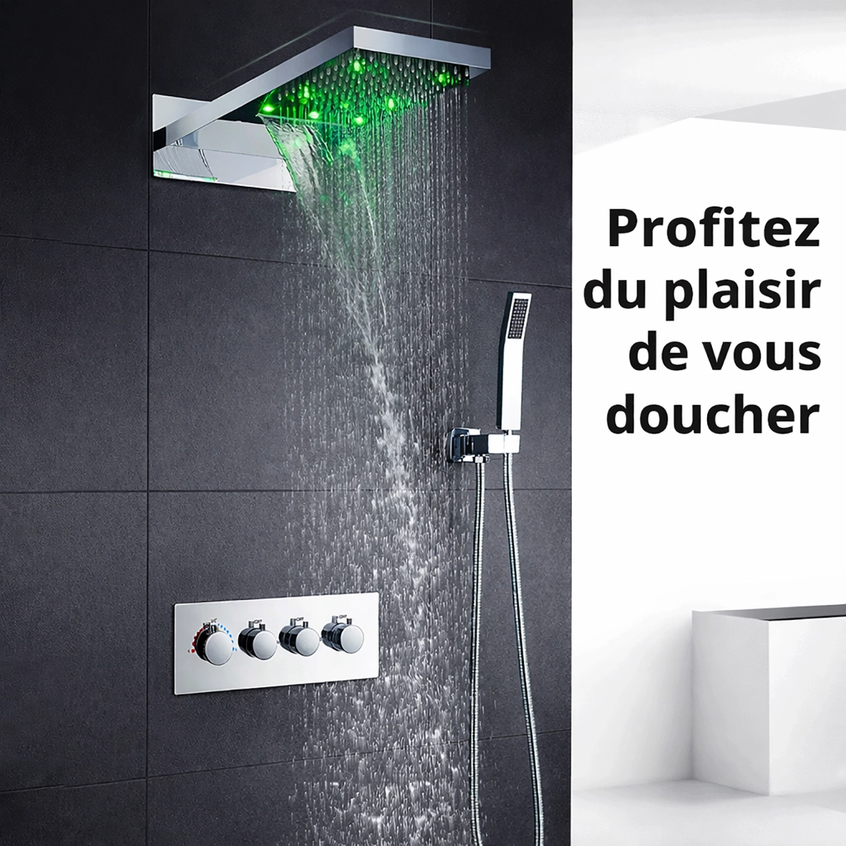 Colonne de douche thermostatique LED encastrée chrome Rome